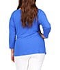 Color:Grecian Blue - Image 2 - Plus Size Stretch Ring Twist Embellished Crew Neck 3/4 Sleeve Top