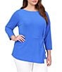 Color:Grecian Blue - Image 3 - Plus Size Stretch Ring Twist Embellished Crew Neck 3/4 Sleeve Top