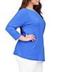 Color:Grecian Blue - Image 4 - Plus Size Stretch Ring Twist Embellished Crew Neck 3/4 Sleeve Top