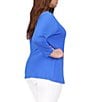 Color:Grecian Blue - Image 5 - Plus Size Stretch Ring Twist Embellished Crew Neck 3/4 Sleeve Top