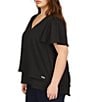 Color:Black - Image 4 - Plus Size V-Neck Short Flutter Sleeve Tee Shirt