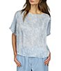 Color:Chambray - Image 1 - Printed Boat Neck Short Sleeve Top