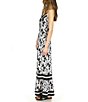 Color:Black/White - Image 3 - Printed V Neckline Sleeveless Maxi Dress