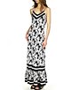 Color:Black/White - Image 5 - Printed V Neckline Sleeveless Maxi Dress