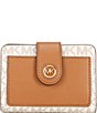 Color:Vanilla/Acorn - Image 1 - Signature Logo Small Tab Compact Pocket Wallet
