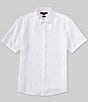 Color:White - Image 1 - Slim Fit Linen Short Sleeve Woven Shirt