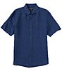 Color:Dark Midnight - Image 1 - Slim Fit Linen Short Sleeve Woven Shirt