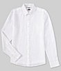 Color:White - Image 1 - Slim Fit Yarn-Dye Linen Long Sleeve Woven Shirt