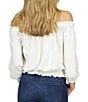 Color:White - Image 2 - Smocked Off-The-Shoulder Long Sleeve Blouson Blouse