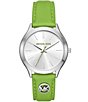 Color:Green - Image 1 - Women's Slim Runway Three Hand Green Leather Strap Watch