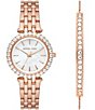 Color:Rose Gold - Image 1 - Women's Darci Three-Hand Rose Gold-Tone Stainless Steel Bracelet Watch and Pave Bracelet Set