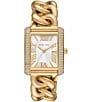 Color:Gold - Image 1 - Women's Emery Three-Hand Gold-Tone Pave Curb Chain Bracelet Watch