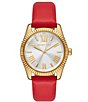 Color:Red - Image 1 - Women's Lexington Three-Hand Red Leather Strap Watch