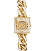 Color:Two Tone - Image 1 - Women's Logo Chain Lock Three Hand Alabaster and Gold Stainless Steel Bracelet Watch