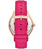 Color:Pink - Image 3 - Women's Slim Runway Three-Hand Deep Pink Leather Strap Watch
