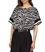 Color:Black/White - Image 1 - Zebra Print Crew Neckline Short Sleeve Top