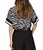 Color:Black/White - Image 2 - Zebra Print Crew Neckline Short Sleeve Top