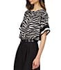 Color:Black/White - Image 4 - Zebra Print Crew Neckline Short Sleeve Top