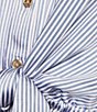 Color:Blueberry - Image 3 - MICHAEL Michael Kors Crinkle Satin Graphic Ladder Pinstripe Collar Tie Waist Long Sleeve Shirt Dress