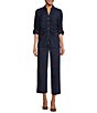 Color:Midnight Blue - Image 3 - MICHAEL Michael Kors Drapey Poplin Ruched Button Front Top
