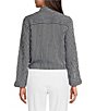 Color:Midnight Blue - Image 2 - MICHAEL Michael Kors Halo Pinstripe Woven Banded Collar Long Flare Sleeve Front-Tie Hem Top