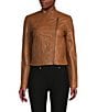 Color:Luggage - Image 2 - MICHAEL Michael Kors Genuine Lambskin Leather Moto Jacket