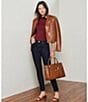 Color:Luggage - Image 4 - MICHAEL Michael Kors Genuine Lambskin Leather Moto Jacket
