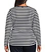 Color:Midnight Black - Image 2 - MICHAEL Michael Kors Plus Size Double Knit Ruched Stretch Stripe Print V-Neck Long Sleeve Top