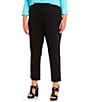 Color:Black - Image 1 - MICHAEL Michael Kors Plus Size Lux Tech Cotton Blend Stretch Slit Hem Flat Front Ankle Pants