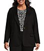 Color:Black - Image 1 - MICHAEL Michael Kors Plus Size Ponte Knit Notch Lapel Long Sleeve Button Front Blazer
