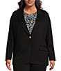 Color:Black - Image 4 - MICHAEL Michael Kors Plus Size Ponte Knit Notch Lapel Long Sleeve Button Front Blazer