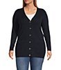 Color:Midnight Blue - Image 1 - MICHAEL Michael Kors Plus Size Ribbed Knit V-Neck Long Sleeve Fitted Button Front Cardigan