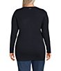 Color:Midnight Blue - Image 2 - MICHAEL Michael Kors Plus Size Ribbed Knit V-Neck Long Sleeve Fitted Button Front Cardigan
