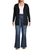 Color:Midnight Blue - Image 3 - MICHAEL Michael Kors Plus Size Ribbed Knit V-Neck Long Sleeve Fitted Button Front Cardigan