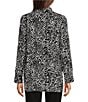 Color:White/Black - Image 2 - MICHAEL Michael Kors Woven Ocelot Dogtag Inverted Graphic Collared Long Sleeve Top