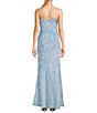 Color:Powder Blue - Image 2 - Feather Trim Sequin Front Slit Long Dress