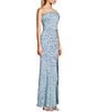 Color:Powder Blue - Image 3 - Feather Trim Sequin Front Slit Long Dress