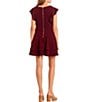 Color:Burgundy - Image 2 - Flutter Sleeve Double-Hem Fit & Flare Dress