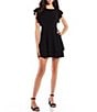 Color:Black - Image 1 - Flutter Sleeve Double-Hem Fit & Flare Dress