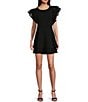 Color:Black - Image 1 - Flutter Sleeve Fit & Flare Mini Dress