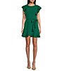 Color:Green - Image 1 - Flutter Sleeve Waist Tie Ruffle Flounce Fit-And-Flare Mini Dress