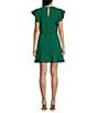 Color:Green - Image 2 - Flutter Sleeve Waist Tie Ruffle Flounce Fit-And-Flare Mini Dress