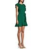 Color:Green - Image 3 - Flutter Sleeve Waist Tie Ruffle Flounce Fit-And-Flare Mini Dress