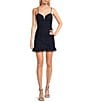 Color:Navy - Image 1 - Glitter Mesh Notched Sweetheart Neck Ruched Bodycon Mini Dress