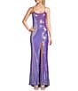 Color:Lavender - Image 1 - Iridescent Sequin Scoop Neck Side Slit Long Dress