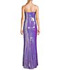 Color:Lavender - Image 2 - Iridescent Sequin Scoop Neck Side Slit Long Dress