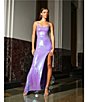 Color:Lavender - Image 5 - Iridescent Sequin Scoop Neck Side Slit Long Dress