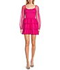 Color:Hot Pink - Image 1 - Long Sleeve Smocked Bodice Tiered Tulle Fit & Flare Dress