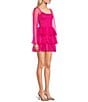 Color:Hot Pink - Image 3 - Long Sleeve Smocked Bodice Tiered Tulle Fit & Flare Dress