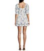 Color:Ivory/Blue - Image 2 - Short Sleeve Tiered Fit And Flare Printed Poplin Dress